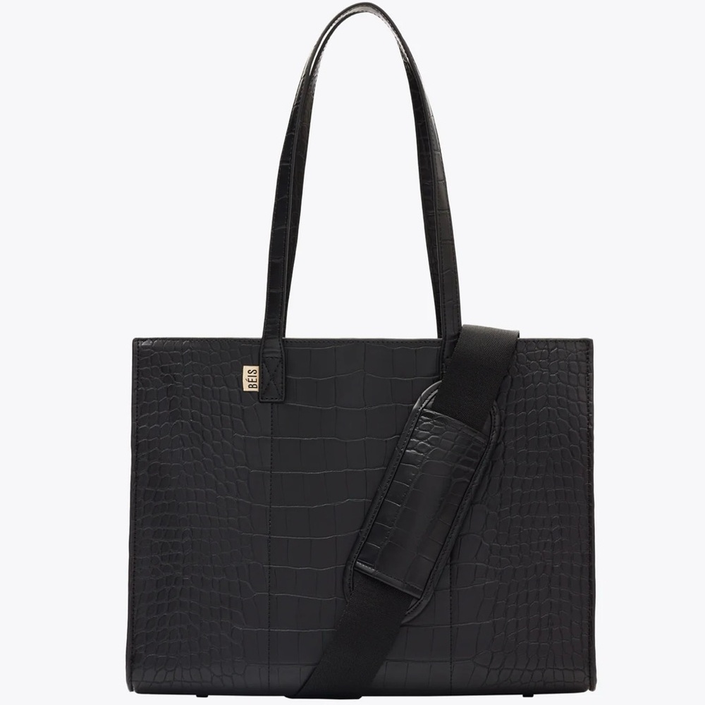 BEIS Black Croc-Embossed Laptop Bag
